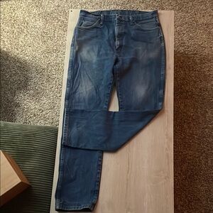 Classic Blue Straight Jeans with Faded Details